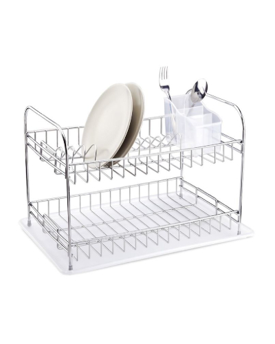 Dish Drainer Two Tiers, Foldable with Cutlery and Tray / Chrome ...